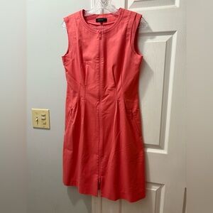 Lafayette 148 New York Coral Cotton Zip Up Shift Dress Size 4